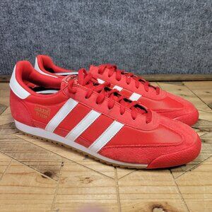 🔥 Adidas Originals Dragon Mens 13 Flame Red / White Suede Casual Trainers Shoes